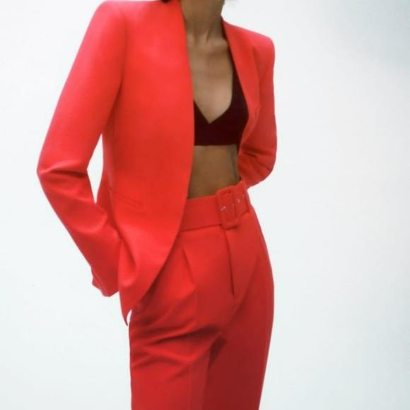NWT ZARA 2 PIECE LAPELLESS BLAZER + PANTS CORAL S/M - Picture 6 of 11